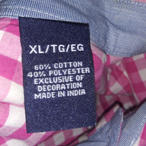 CHAPS Pink & White Buttons  Gingham Long Sleeves Shirt XL Easy Care - Picture 5 of 11